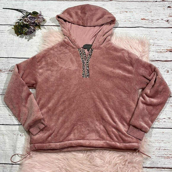 Anthropologie Sunday in Brooklyn Kelyn Pink Leopard Fleece Pullover Jacket - Picture 2 of 12